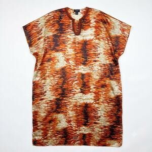 ASHRO Animal Print Kimono Kaftan Maxi Dress Brown Orange Womens Free One Size OS